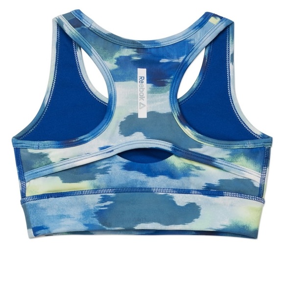 Reebok Girl's Thrive Long Line Camo Print Sports Bra Blue & Green Size 14/16 XL - Picture 6 of 7